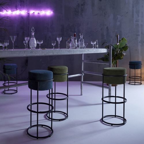 Sgabello da bar contemporaneo - DROP - COR - in tessuto / con supporto in metallo verniciato / con base centrale