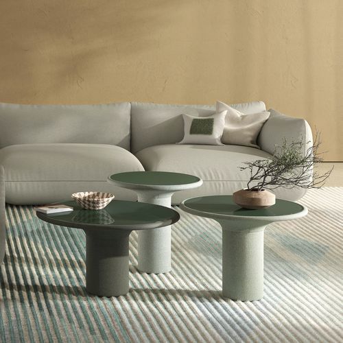Tavolo d'appoggio contemporaneo - ECHO - COR - in vetro laccato / in pelle / in tessuto