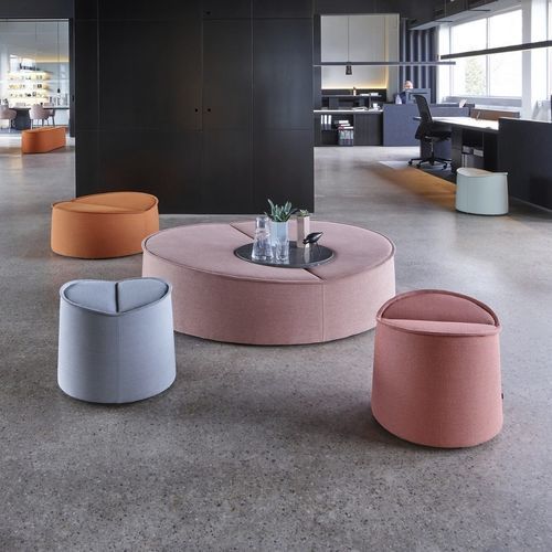 Pouf contemporaneo - Nenou - COR - in legno massiccio / in pietra naturale / tondo