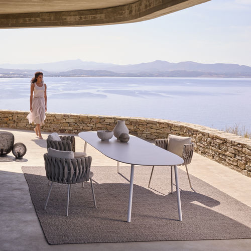 Tavolo da pranzo contemporaneo - TOSCA - Tribù - in vetro / in ceramica / con supporto in acciaio inossidabile