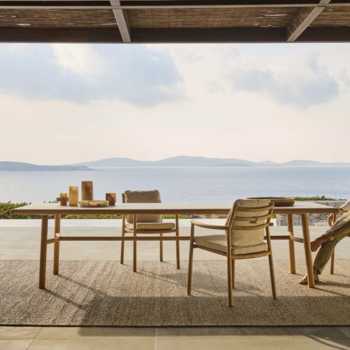 Tavolo da pranzo contemporaneo - UKIYO - Tribù - in ceramica / con supporto in teak / rettangolare