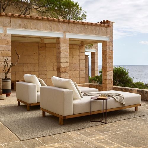 Dormeuse contemporanea - VIS À VIS  - Tribù - in tessuto / in teak / con supporto in teak