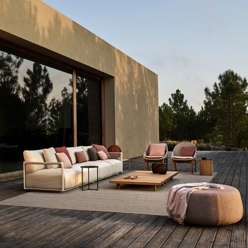 Pouf contemporaneo - NOMAD - Tribù - in tessuto / tondo / imbottito
