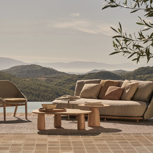 Tavolino basso contemporaneo - DUNES low - Tribù - in teak / con supporto in teak / rotondo