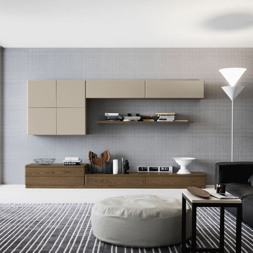 Parete attrezzata per soggiorno contemporanea - COMPOSIZIONE 3 - FIORI DI LOTO - LE FABLIER - in legno laccato / in rovere / con cassetti