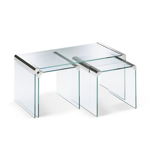 Tavolino estraibile contemporaneo - T35 TRIO - Gallotti&Radice - in vetro temprato / con supporto in ottone / rettangolare