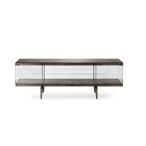 Credenza con alzata contemporanea - PANDORA LIGHT - Gallotti&Radice - in vetro temprato / in vetro laccato / in metallo laccato