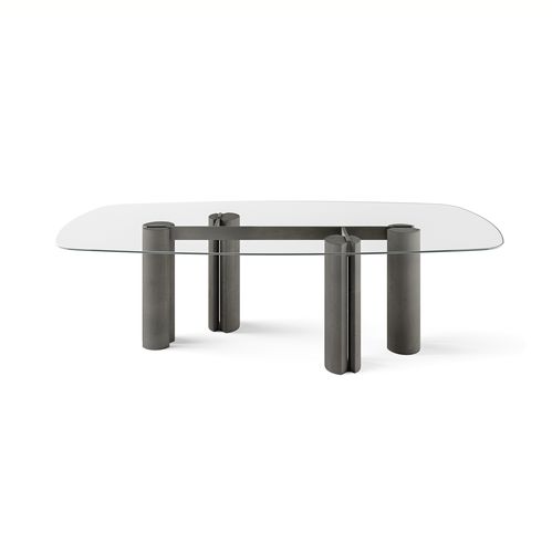 Tavolo contemporaneo - Simpòdio - Gallotti&Radice - in cristallo / con base in cemento / rettangolare
