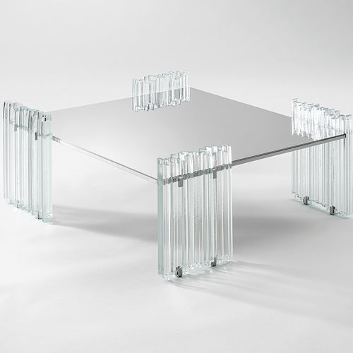Tavolino basso contemporaneo - Mirage - Gallotti&Radice - in acciaio / in vetro / con supporto in acciaio