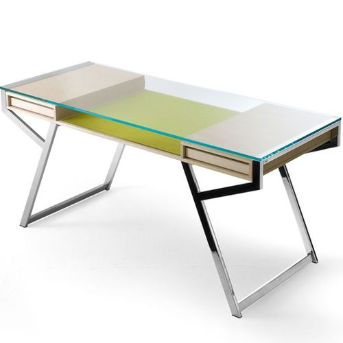 Scrivania contemporanea - LUI - Gallotti&Radice - in frassino / in acciaio inossidabile / in vetro
