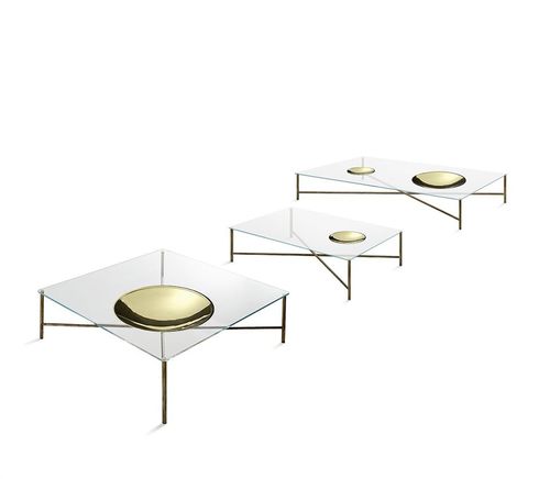 Tavolino basso contemporaneo - Golden Moon - Gallotti&Radice - in vetro temprato / in ottone lucidato / rettangolare