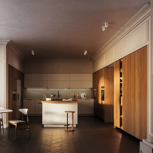 Cucina contemporanea - D23 - DOIMO CUCINE - impiallacciata in legno / in noce / in ceramica