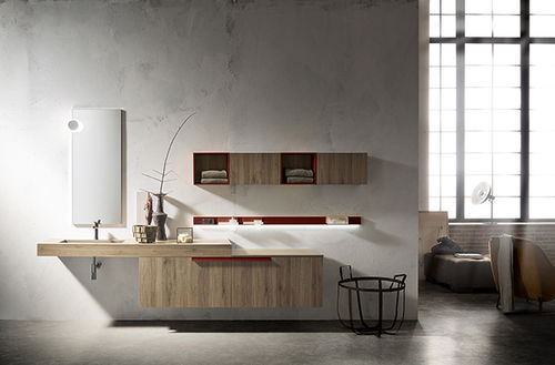 Mobile da bagno contemporaneo - PLAY: 02 - Cerasa - in HPL / con cassetti / con specchio