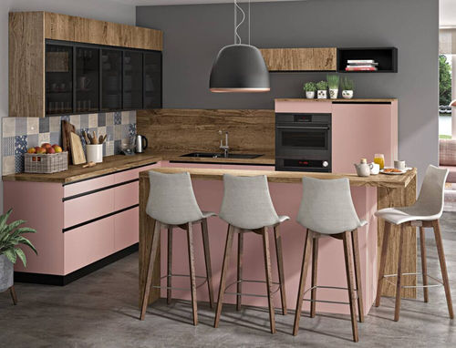 Cucina contemporanea - Étoile Mat - SAGNE - in legno quercia antico / in vetro fumè / con isola
