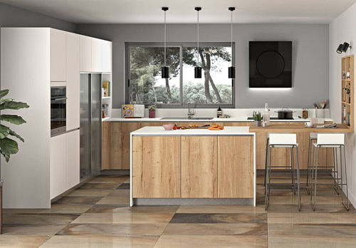 Cucina contemporanea - Étoile Structuré N°2 - SAGNE - in legno / in quercia naturale / in alluminio