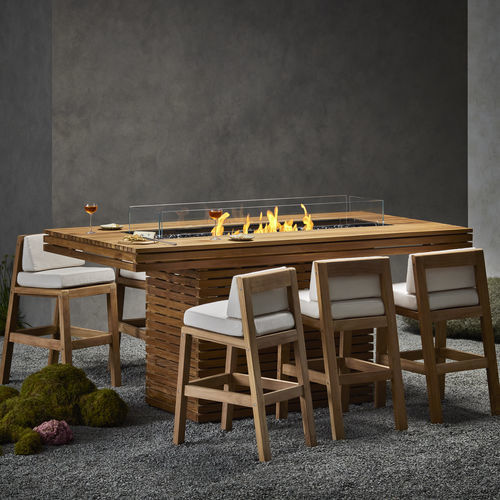 Tavolo alto contemporaneo - GIN 90 (BAR) - EcoSmart Fire - in teak / in acciaio inossidabile / in vetro temprato