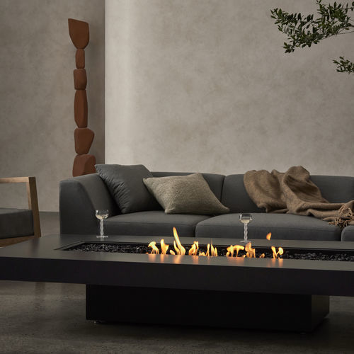 Braciere da giardino a gas - GIN 90 (LOW) - EcoSmart Fire - a bioetanolo / in calcestruzzo / in teak