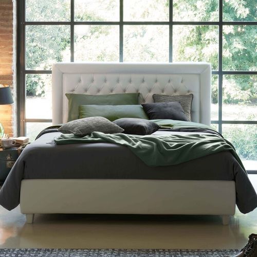 Testiera per letto matrimoniale - QUEEN - DORELAN - chesterfield / in tessuto / bianca
