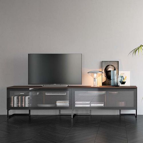 Mobile porta TV contemporaneo - SPAZIO - PIANCA - in legno laccato / in vetro