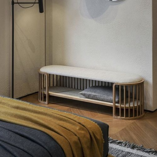 Divanetto imbottito contemporaneo - PALÙ  - PIANCA - in tessuto / con supporto in quercia / in rovere