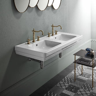 Lavabo sospeso - CLASSIC: 8725111 - GSI - in ceramica / con specchio regolabile / doppio