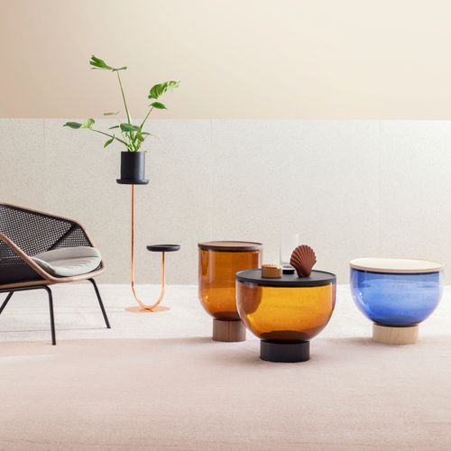 Tavolino basso contemporaneo - Mastea - miniforms - in noce / in frassino / con supporto in legno
