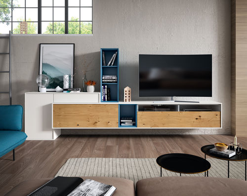 Parete attrezzata per soggiorno contemporanea - 20 COVER - MUEBLES MESEGUE, S.A. - in legno / per TV / luminosa