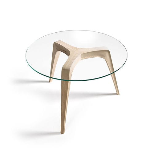 Tavolo d'appoggio contemporaneo - ICON - FRAJUMAR- BELTA - in vetro temprato / con supporto in frassino / rotondo