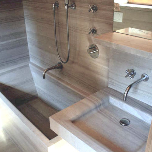 Lavabo sospeso - SERPEGGIANTE - Manzi Marmi S.r.l. - in pietra naturale / con specchio regolabile / rettangolare