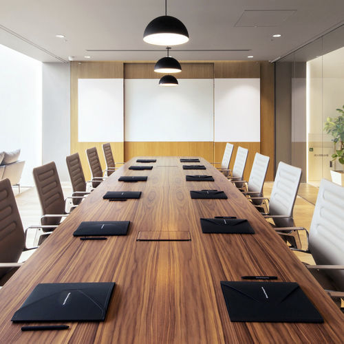 Tavolo da conferenza contemporaneo - MEDAMORPH - vitra USA - in rovere / in noce americano / con supporto in metallo cromato