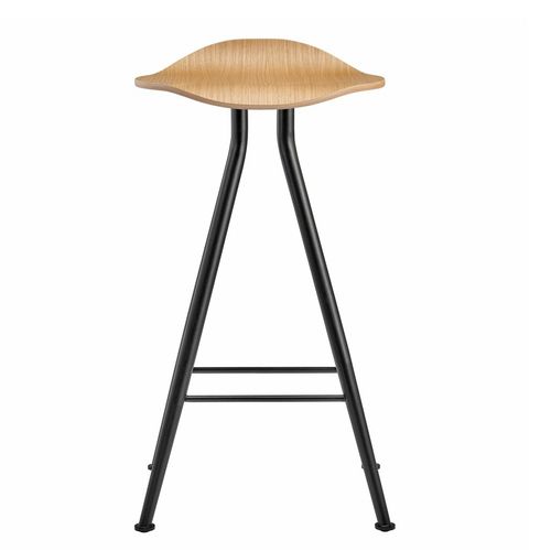 Sgabello da bar contemporaneo - BARFLY - NORR11 - in pelle / in rovere / con supporto in ferro