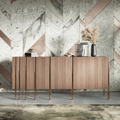 Credenza contemporanea - FIBONACCI - OVATION Paris - impiallacciata in legno / in legno laccato brillante / in mogano