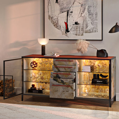 Credenza contemporanea - POLKA - OVATION Paris - in legno laccato / in legno tinto / in acciaio