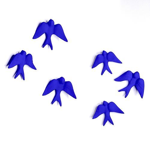 Scultura in ceramica - SWALLOWS_blue klein matte - neo - fatta a mano / a muro / blu