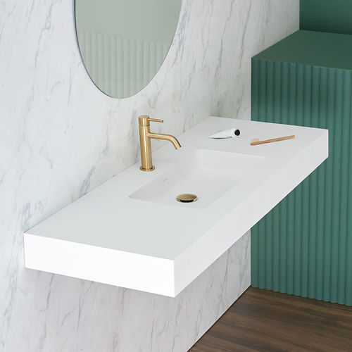 Lavabo sospeso - CARDIFF MURO - SANYCCES - in Solid Surface / con portasalviette integrato / rettangolare