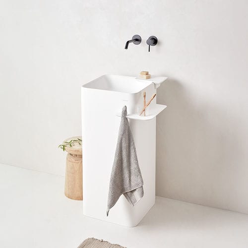 Lavabo autoportante - CUADRA JOY - SANYCCES - in composito / con scaffale integrato / rettangolare