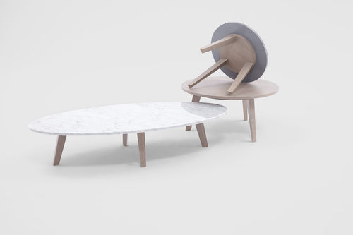 Tavolino basso contemporaneo - PELAGIE - Comforty - in vetro / in marmo / impiallacciato in legno