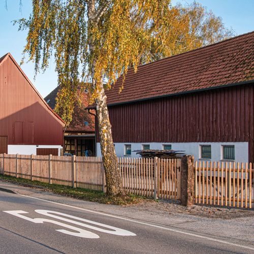 Recinzione a lamelle - SENKRECHTZAUN - Braun Wuerfele - residenziale / in pino / in larice