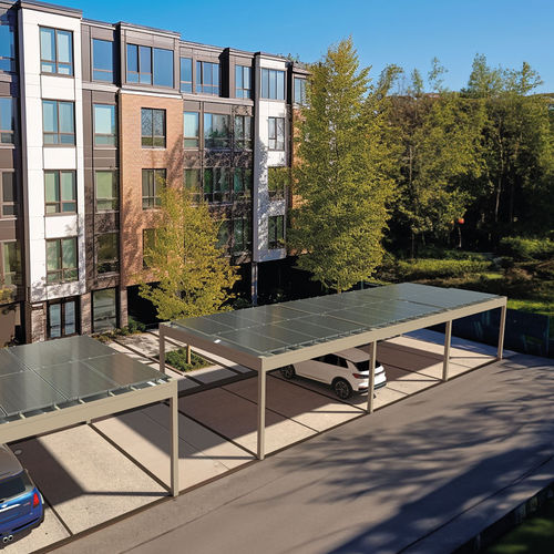 Pergola autoportante - NAKED SOLAR POWER - Giulio Barbieri S.r.l. - addossata / in alluminio / con copertura scorrevole in tela PVC