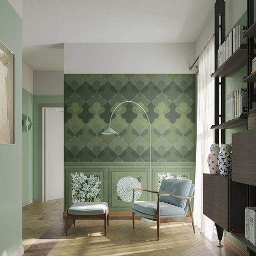 Carta da parati contemporanea - Vanità Bloom Zigano - Inkiostro Bianco - in Tela® / in fibra di vetro / in vinile