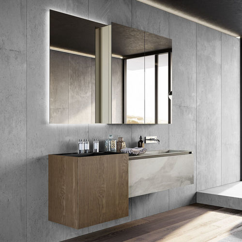 Mobile lavabo sospeso - FACTO - Birex - in rovere / in fibra di legno / in pietra arenaria