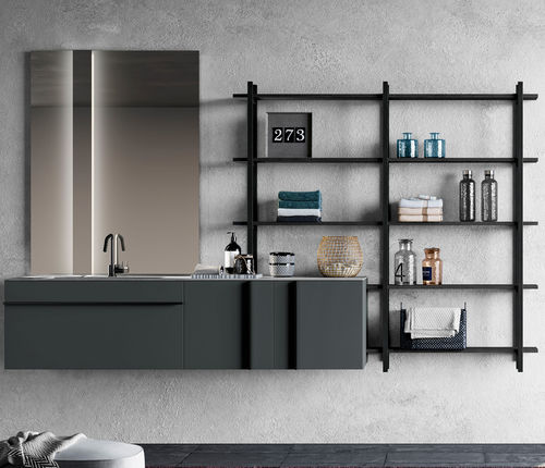 Mobile lavabo sospeso - SIDÉRO - Birex - in metallo / in ceramica / in rovere