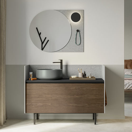 Mobile lavabo da appoggio - DEEP - Birex - sospeso / in ceramica / in rovere