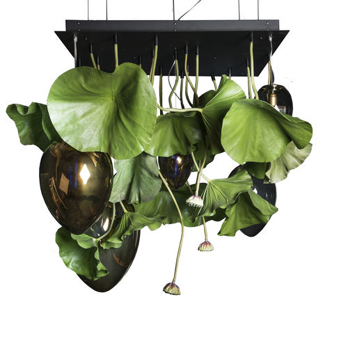 Lampadario design originale - LOTUS - VGnewtrend - in acciaio verniciato / in vetro soffiato / da 5 lampadine