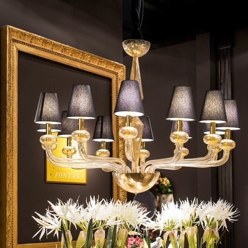 Lampadario contemporaneo - TORCELLO - VGnewtrend - in vetro di Murano / in tessuto / da 12 lampadine