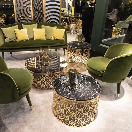 Tavolino basso contemporaneo - CABARET - VGnewtrend - in marmo / con supporto in metallo cromato / rotondo