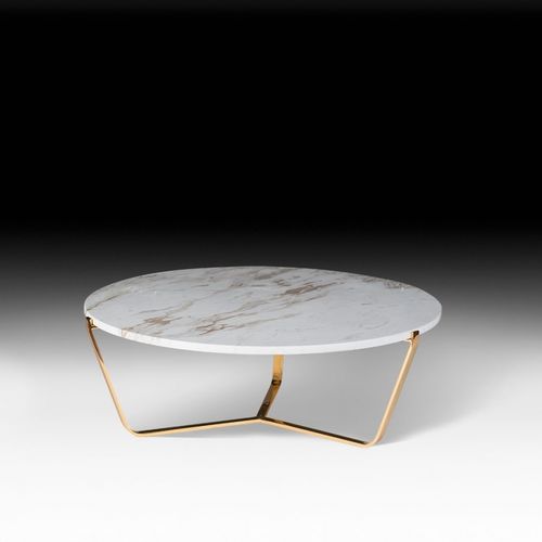 Tavolino basso contemporaneo - DOLOMITI - VGnewtrend - in marmo / con supporto in metallo cromato / rotondo