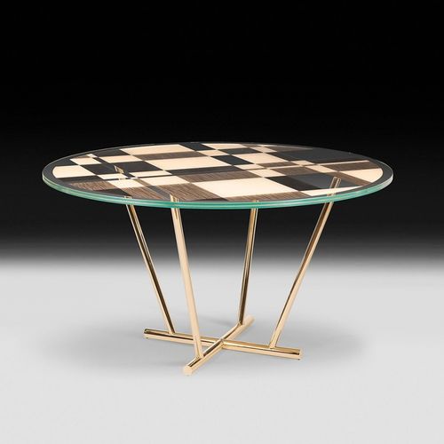 Tavolo contemporaneo - PIET - VGnewtrend - in legno / in vetro / con supporto in metallo cromato