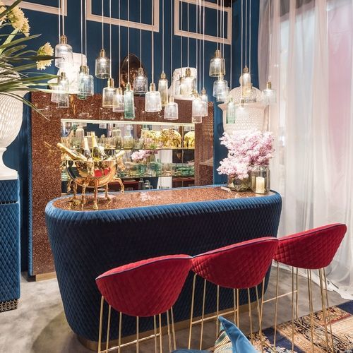 Sgabello da bar contemporaneo - BAY - VGnewtrend - in pelle / in tessuto / con supporto in metallo