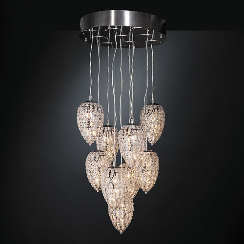 Lampadario design originale - ARABESQUE LIGHTFALL EGG 30 X 3 - VGnewtrend - in acciaio inossidabile / in cristallo / da 9 lampadine